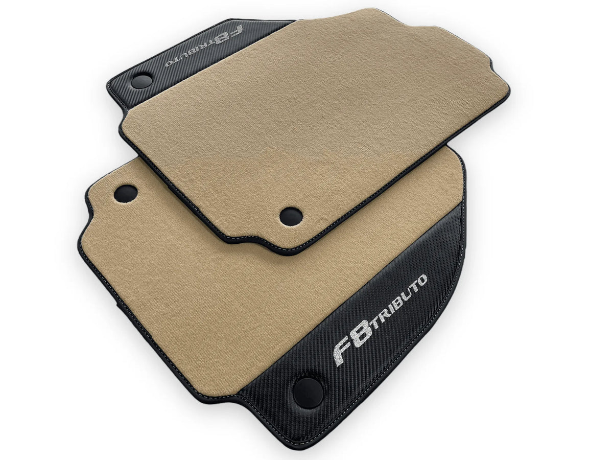 Beige Floor Mats For Ferrari F8 Tributo 2019-2022 With Carbon Leather - AutoWin