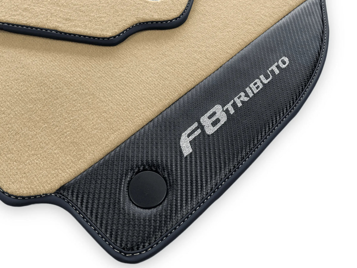 Beige Floor Mats For Ferrari F8 Tributo 2019-2022 With Carbon Leather - AutoWin