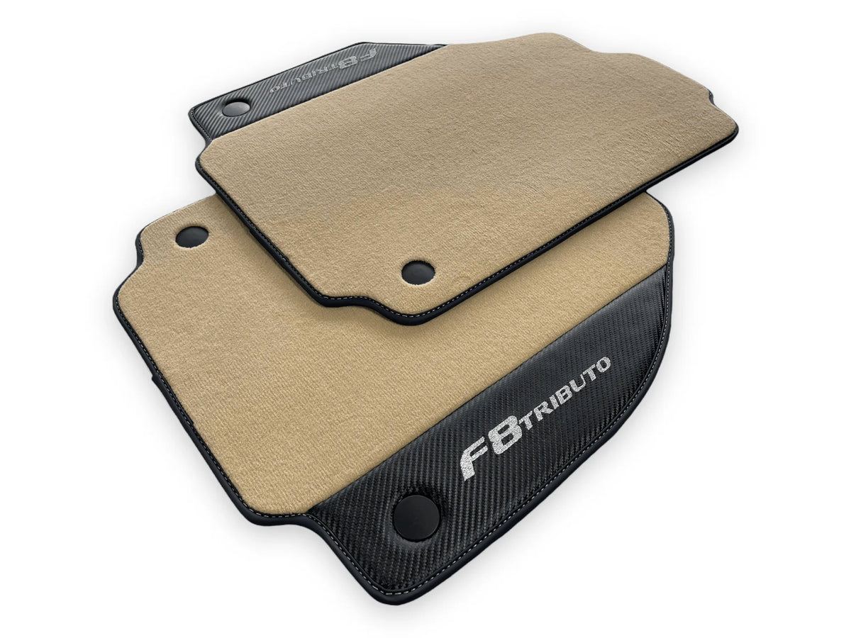 Beige Floor Mats For Ferrari F8 Tributo 2019-2022 With Carbon Leather - AutoWin