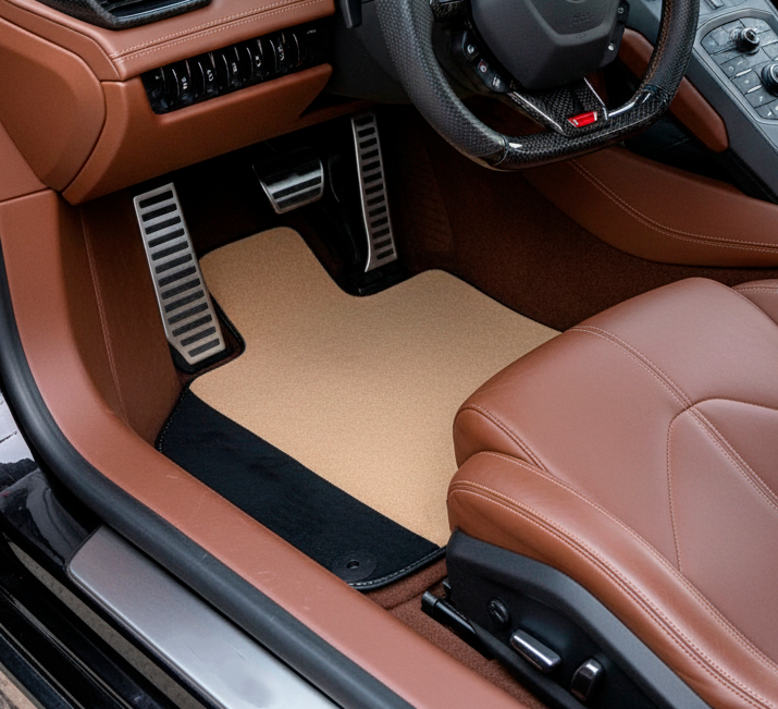 Custom Beige Floor Mats for Lamborghini Huracan with Alcantara Leather