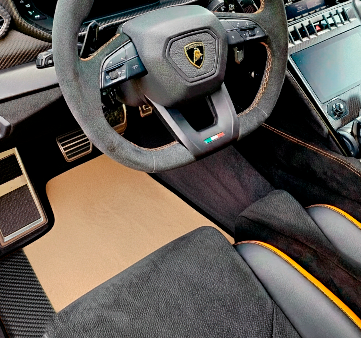 Interior look of floor mats for Customizable Beige Floor Mats For Lamborghini Urus Performante With Carbon Leather