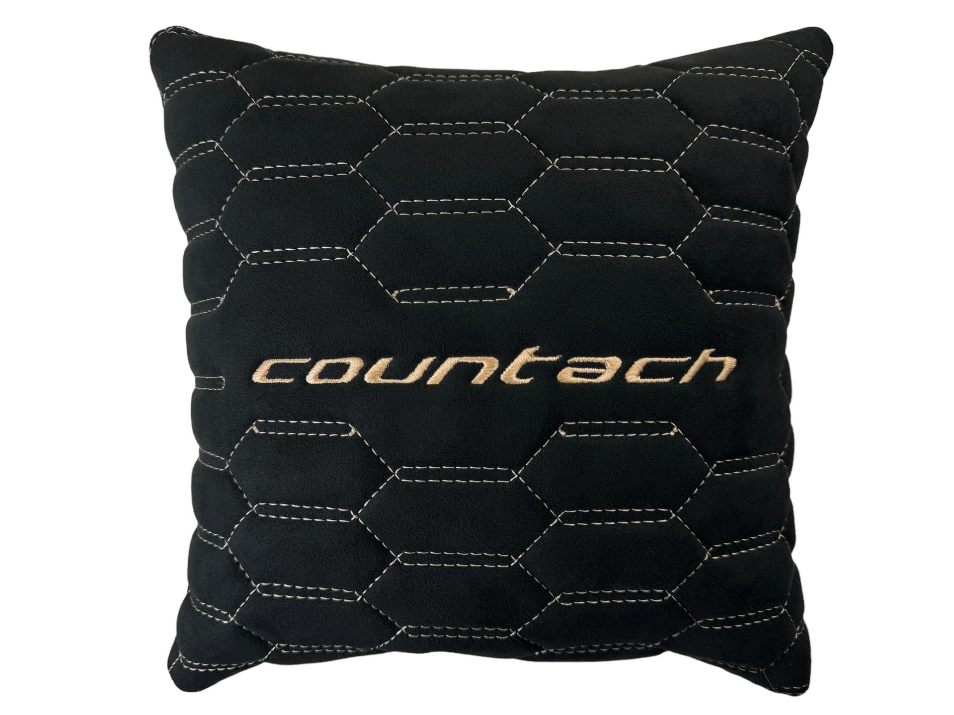 Black Alcantara Leather Pillows Countach Set of 2 Tan Sewing - AutoWin
