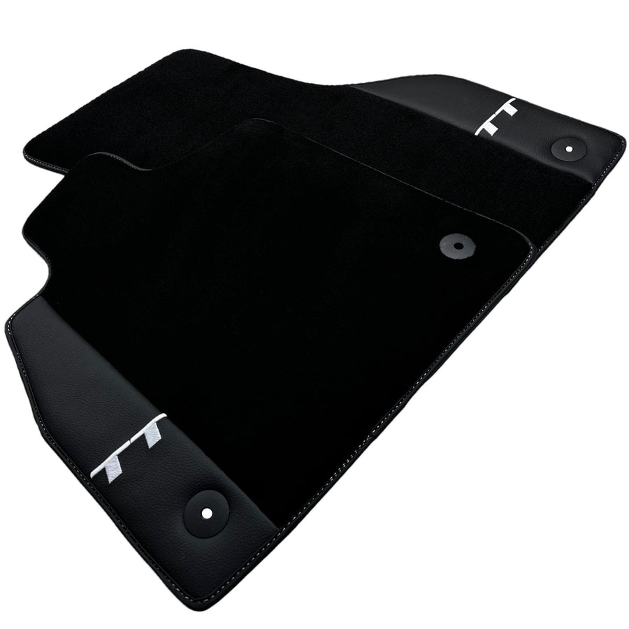 Black Floor Mats for Audi TT MK2 Coupe (2006-2014) with Leather - AutoWin