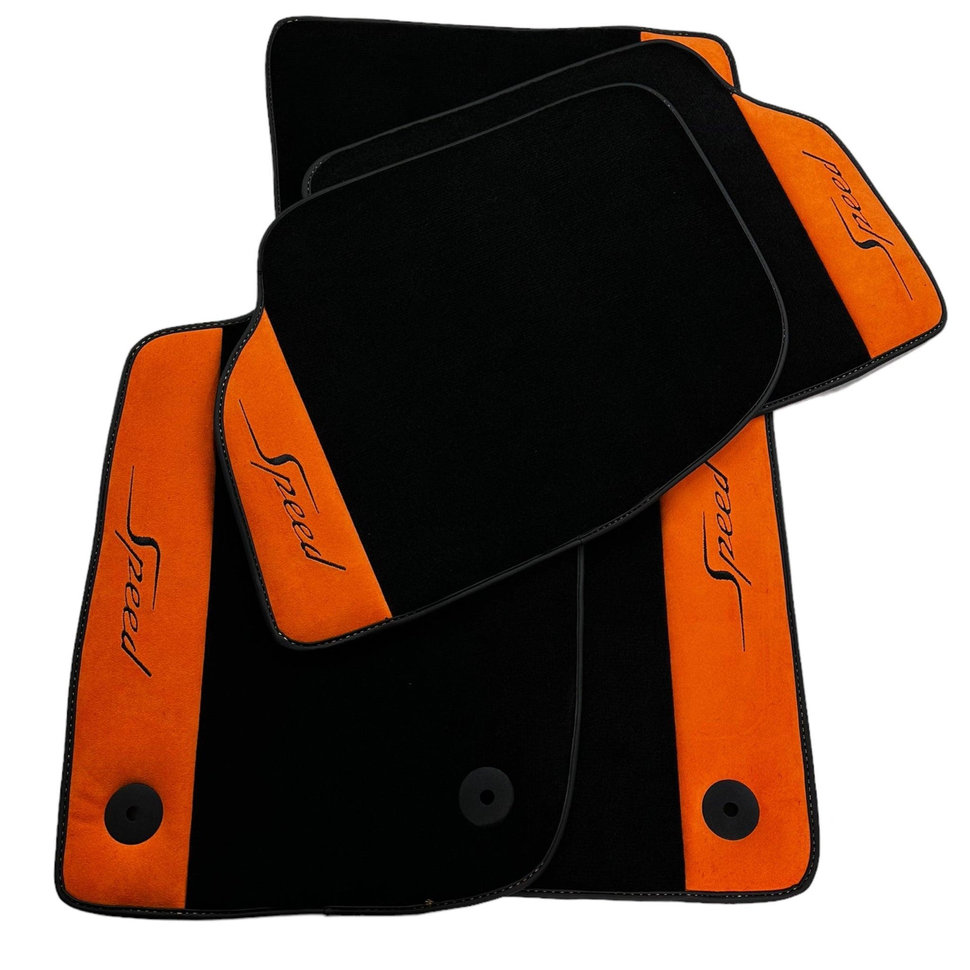 Black Floor Mats For Bentley Continental GT (2018–2023) with Orange Alcantara Leather - AutoWin