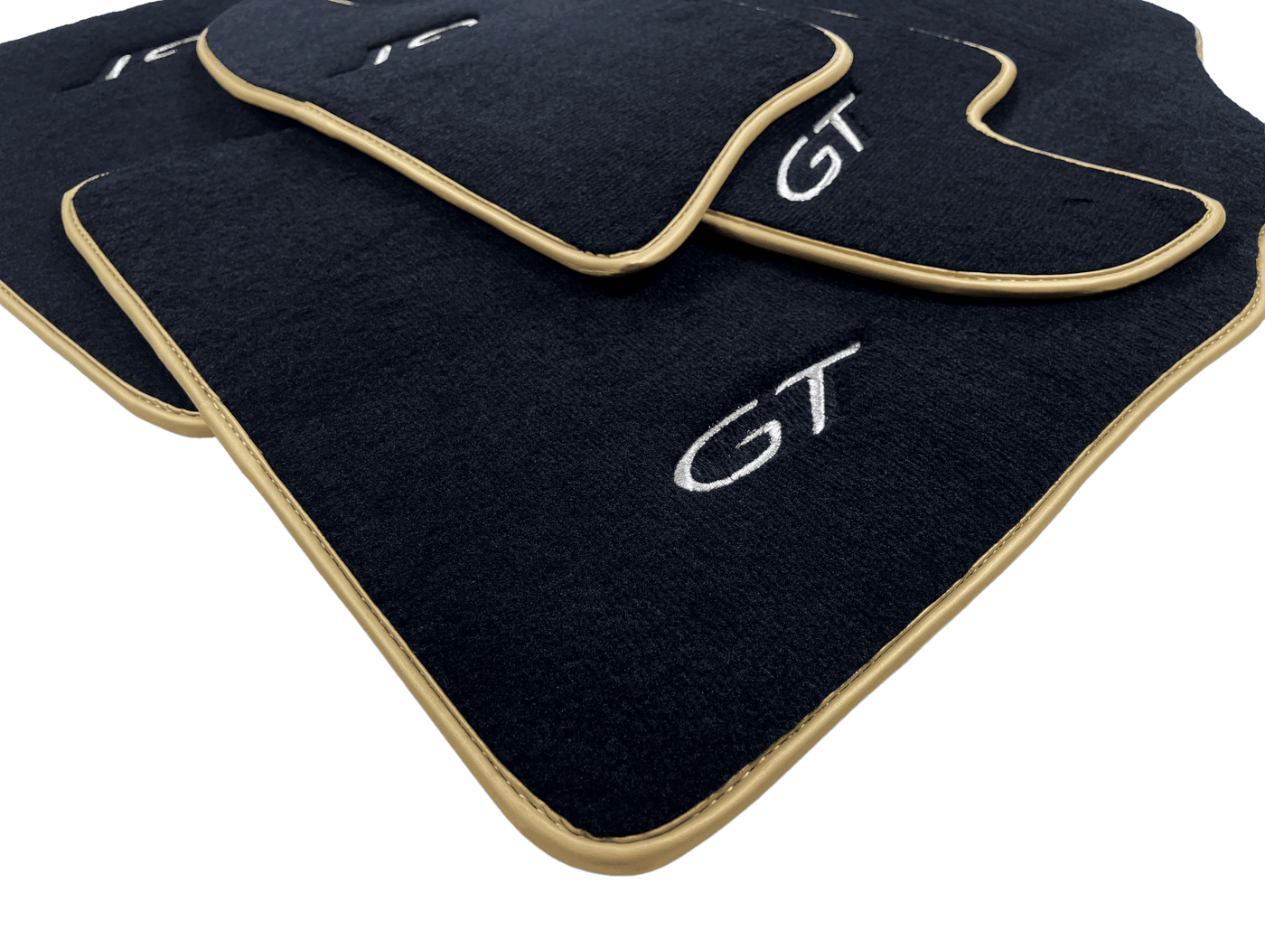 Black Floor Mats For Bentley Continental GTC (2011-2018) With Gold Color Trim - AutoWin