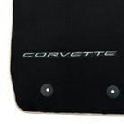 Black Floor Mats For Chevrolet Corvette C7 Convertible (2014-2019) with Beige Trim - AutoWin