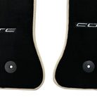 Black Floor Mats For Chevrolet Corvette C7 Convertible (2014-2019) with Beige Trim - AutoWin