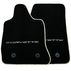 Black Floor Mats For Chevrolet Corvette C7 Targa Top (2014-2019) with Beige Trim - AutoWin