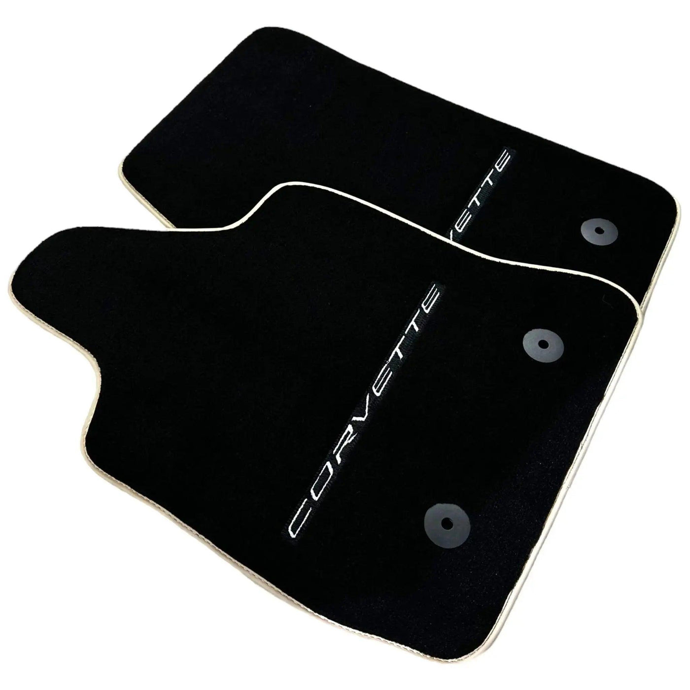Black Floor Mats For Chevrolet Corvette C7 Targa Top (2014-2019) with Beige Trim - AutoWin