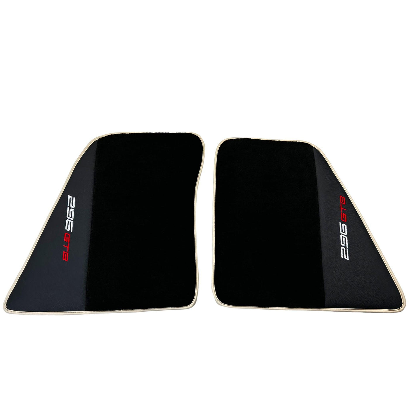 Black Floor Mats for Ferrari 296 GTB (2022-2024) with Leather | Beige Trim - AutoWin