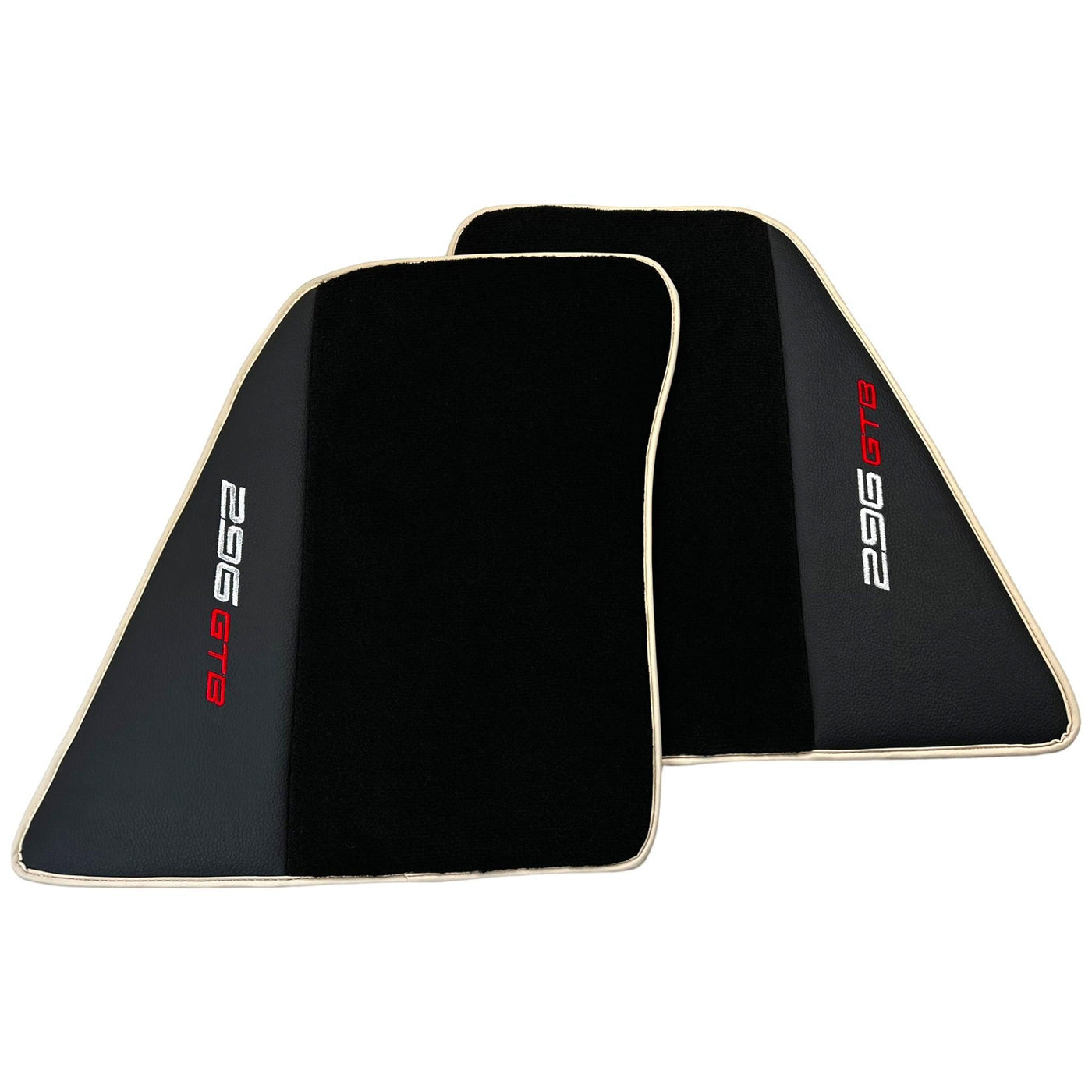 Black Floor Mats for Ferrari 296 GTB (2022-2024) with Leather | Beige Trim - AutoWin