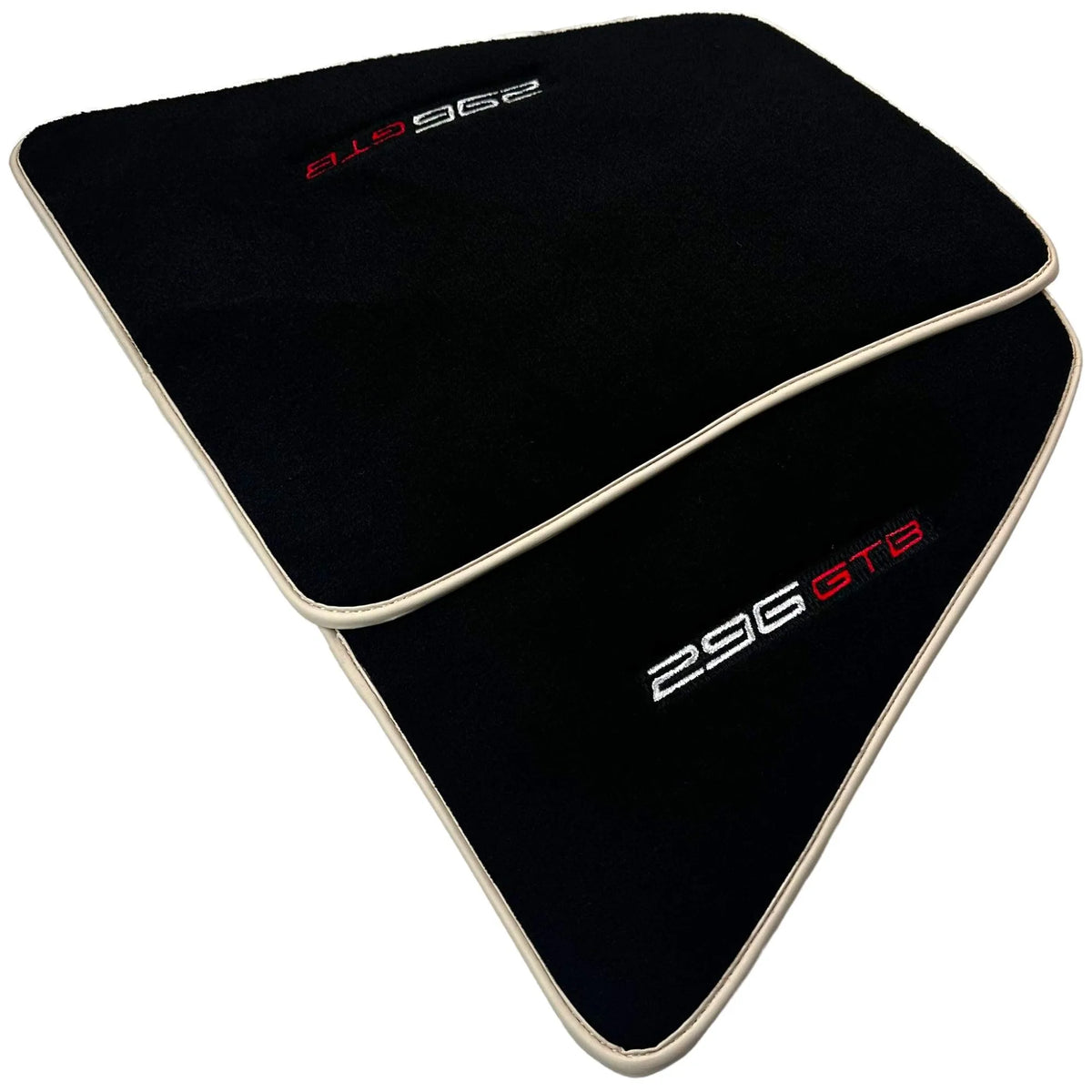 Black Floor Mats for Ferrari 296 GTB (2022-2027) with Beige Trim - AutoWin