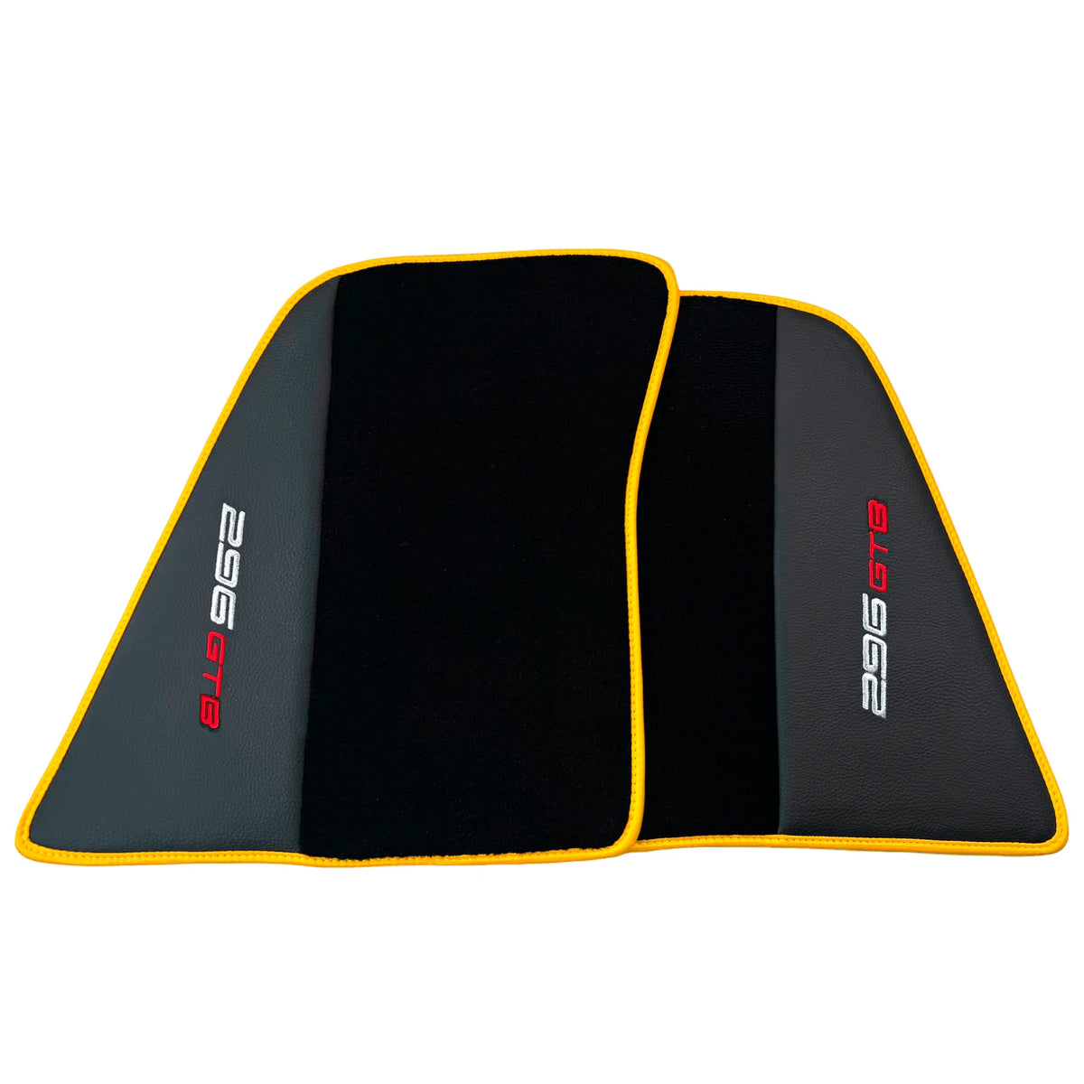 Black Floor Mats for Ferrari 296 GTB (2022-2027) with Leather and Yellow Trim