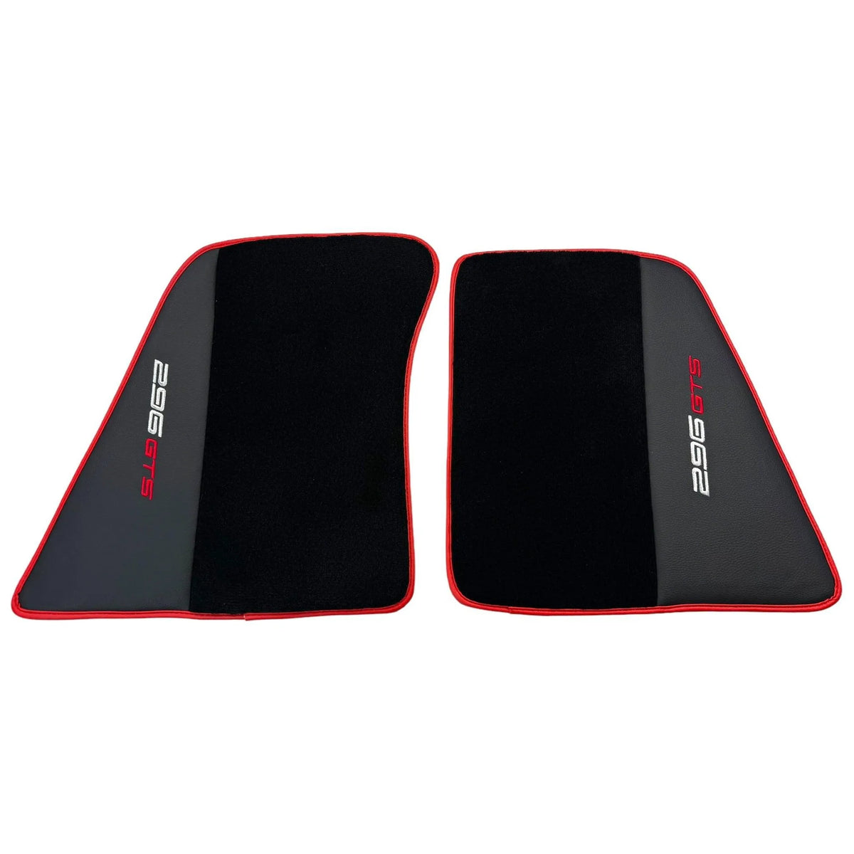 Black Floor Mats for Ferrari 296 GTS (2022-2027) with Leather and Red Trim - AutoWin