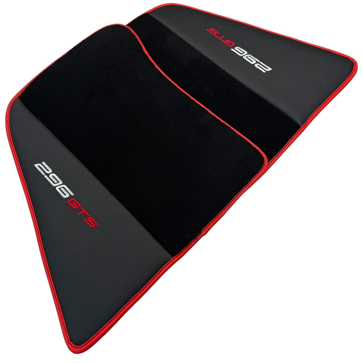 Black Floor Mats for Ferrari 296 GTS (2022-2027) with Leather and Red Trim - AutoWin