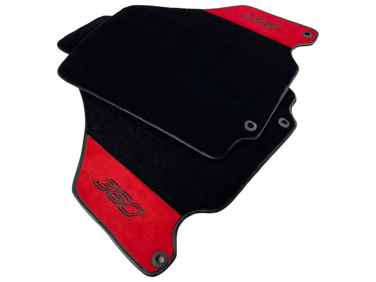 Black Floor Mats For Ferrari 360 Modena 1999-2005 With Red Alcantara Leather - AutoWin