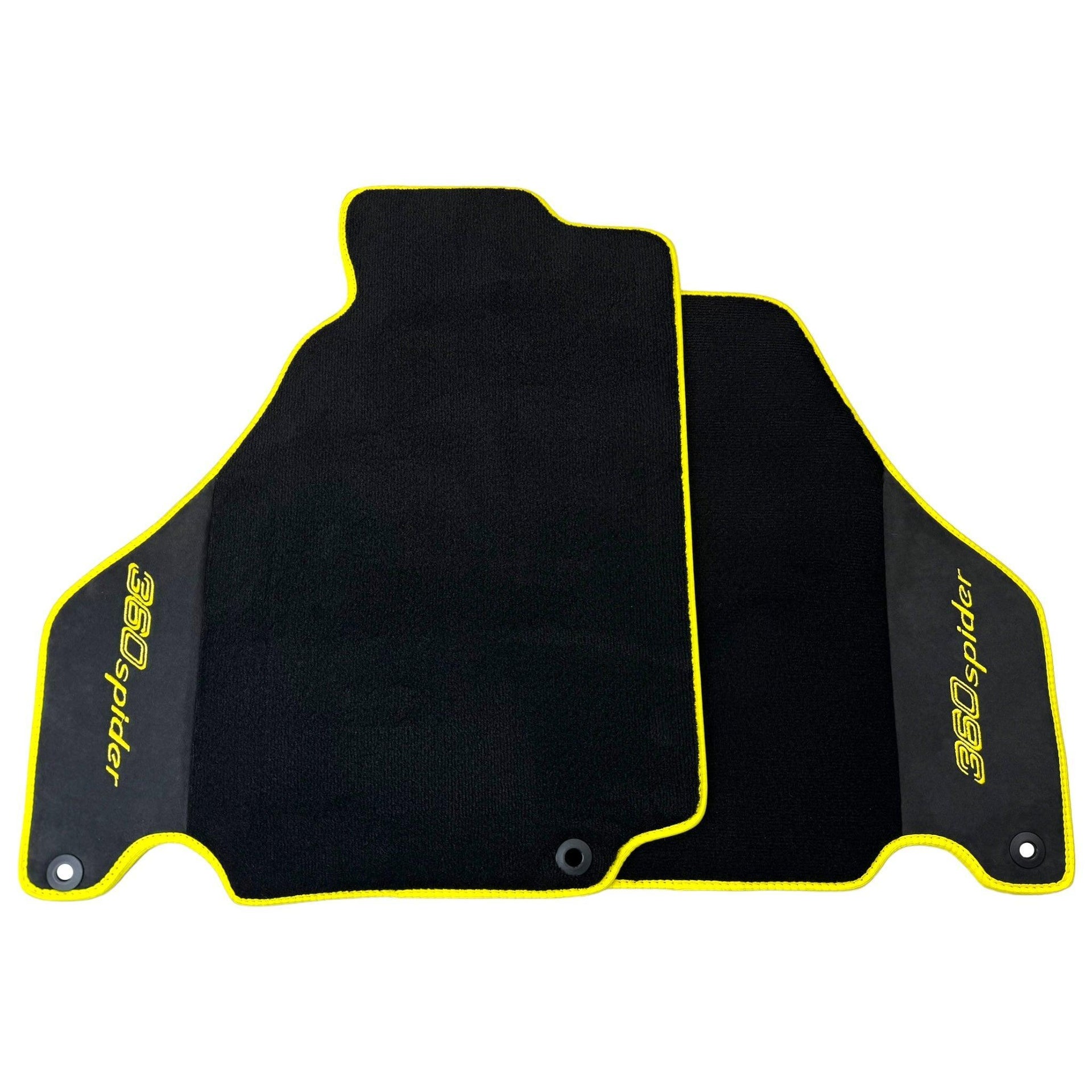 Black Floor Mats for Ferrari 360 Spider with Alcantara Leather | Yellow Trim - AutoWin