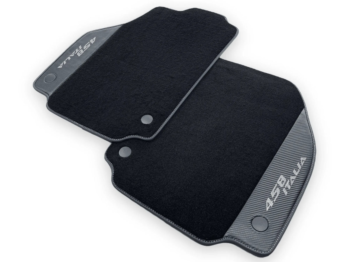 Black Floor Mats For Ferrari 458 Italia 2009-2015 With Carbon Fiber Leather - AutoWin