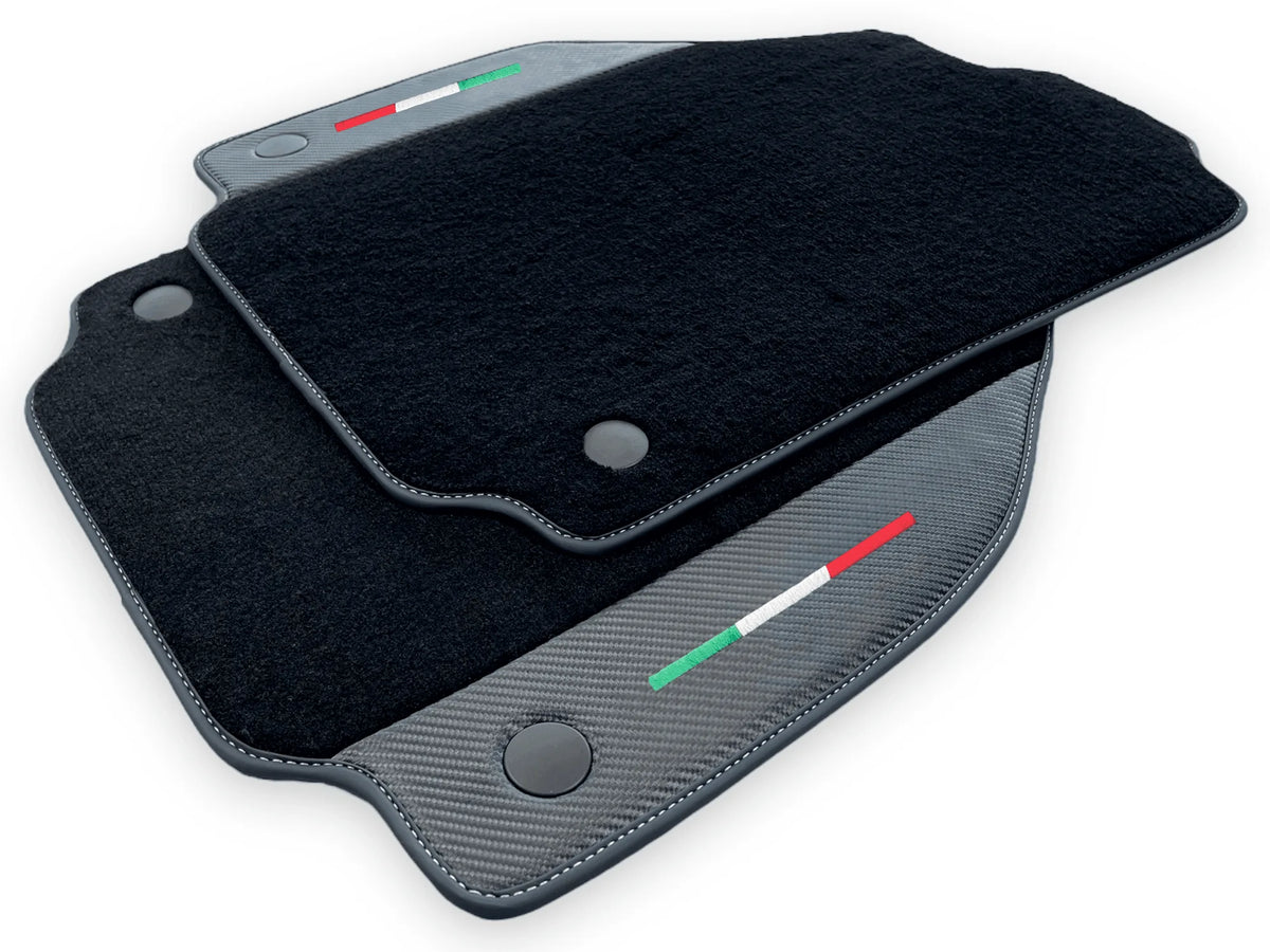 Black Floor Mats For Ferrari 458 Italia 2009-2015 With Carbon Fiber Leather - AutoWin