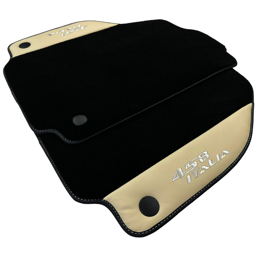 Black Floor Mats for Ferrari 458 Italia (2009-2015) with Crema Nappa Leather - AutoWin