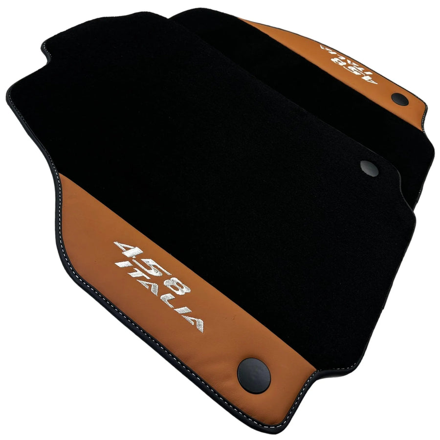 Black Floor Mats for Ferrari 458 Italia (2009-2015) with Cuoio Nappa Leather - AutoWin