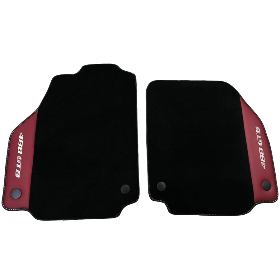 Black Floor Mats for Ferrari 488 GTB (2015-2022) with Bordeaux Nappa Leather - AutoWin