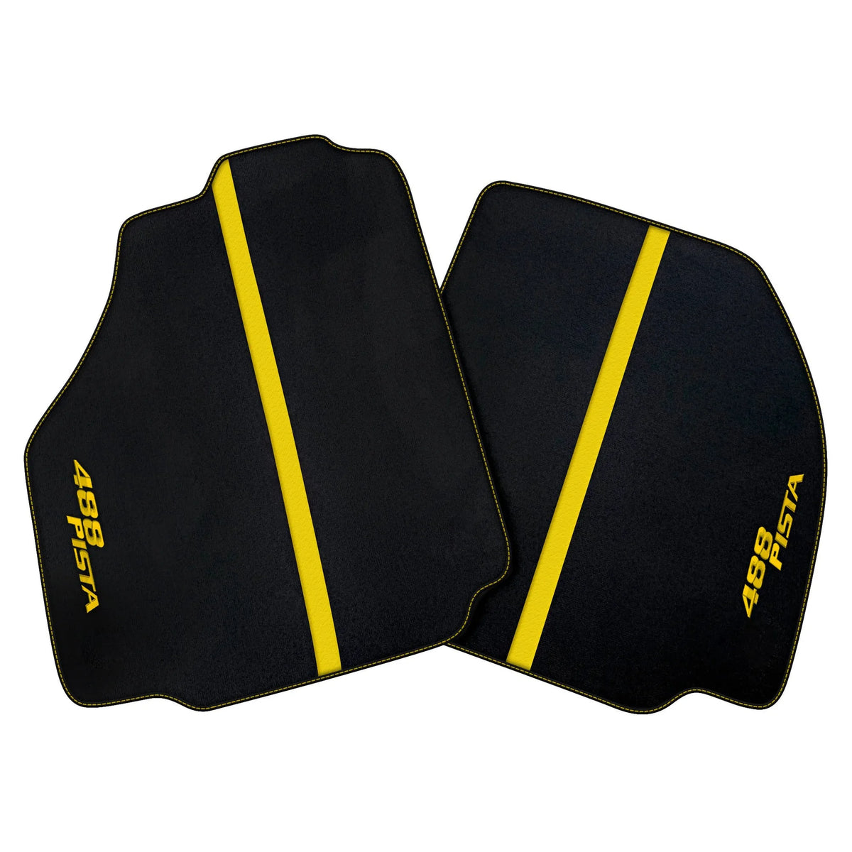Black Floor Mats For Ferrari 488 Pista 2019-2021 With Yellow Leather