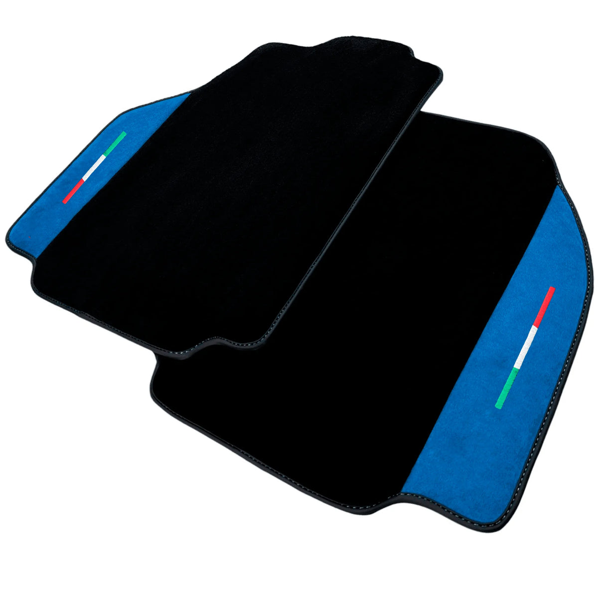 Black Floor Mats For Ferrari 488 Pista Spider 2019-2021 With Blue Alcantara Leather