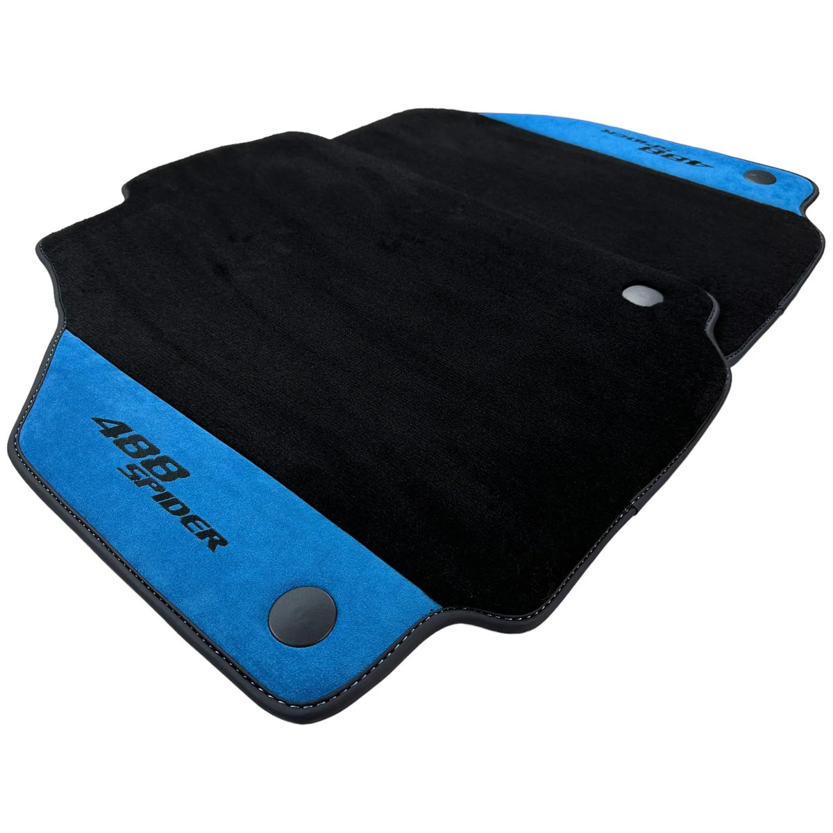 Black Floor Mats For Ferrari 488 Spider 2015-2022 With Blue Alcantara Leather - AutoWin