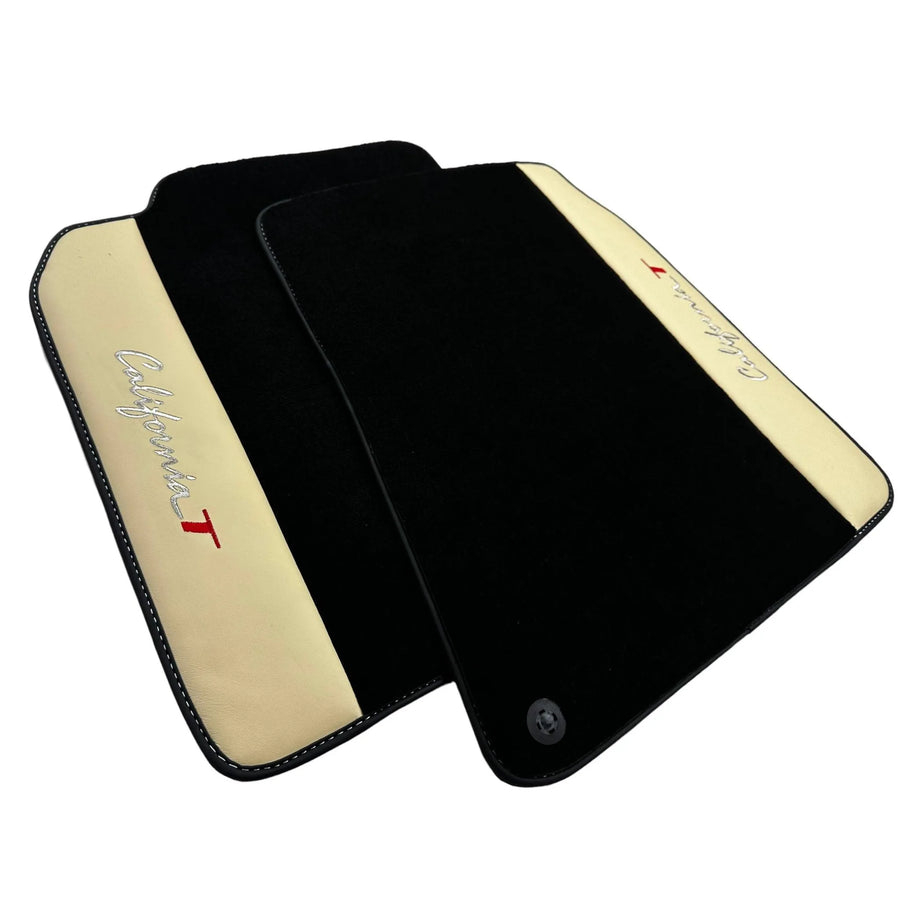 Black Floor Mats for Ferrari California T (2015–2018) Crema Nappa Leather - AutoWin