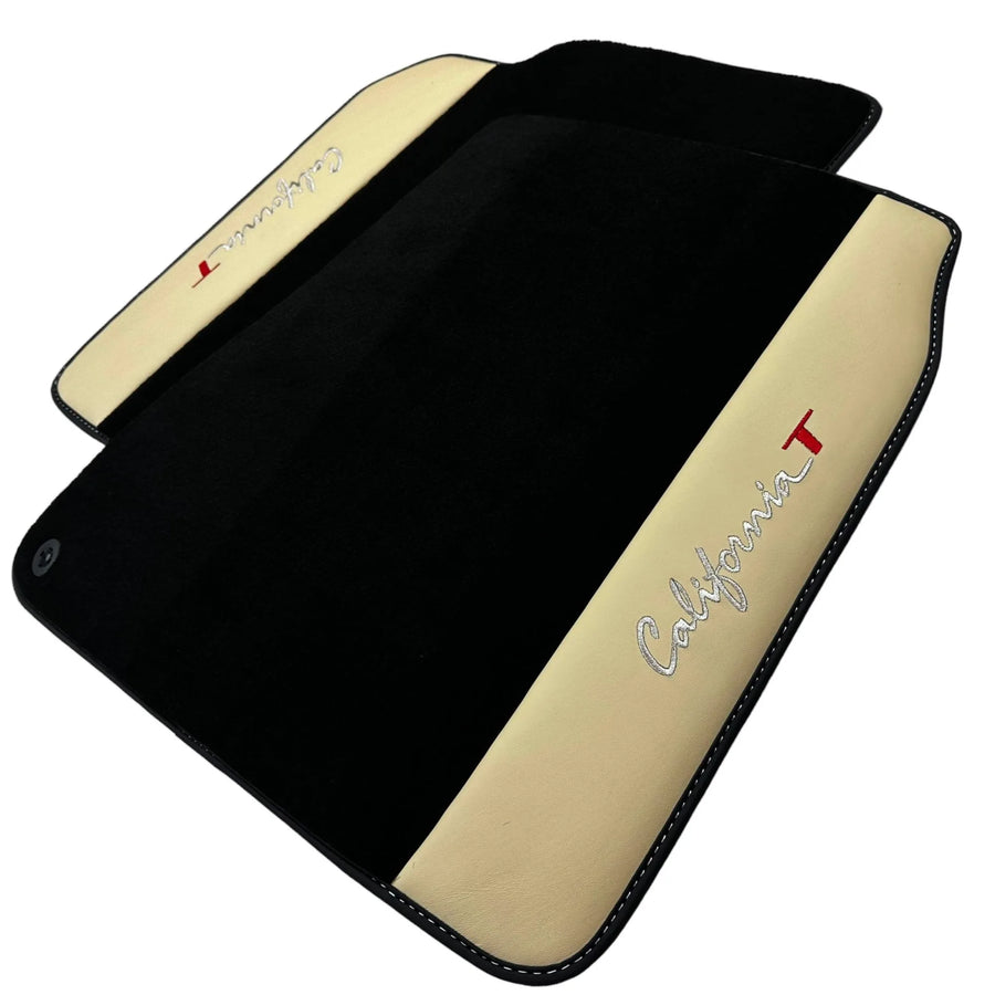 Black Floor Mats for Ferrari California T (2015–2018) Crema Nappa Leather - AutoWin