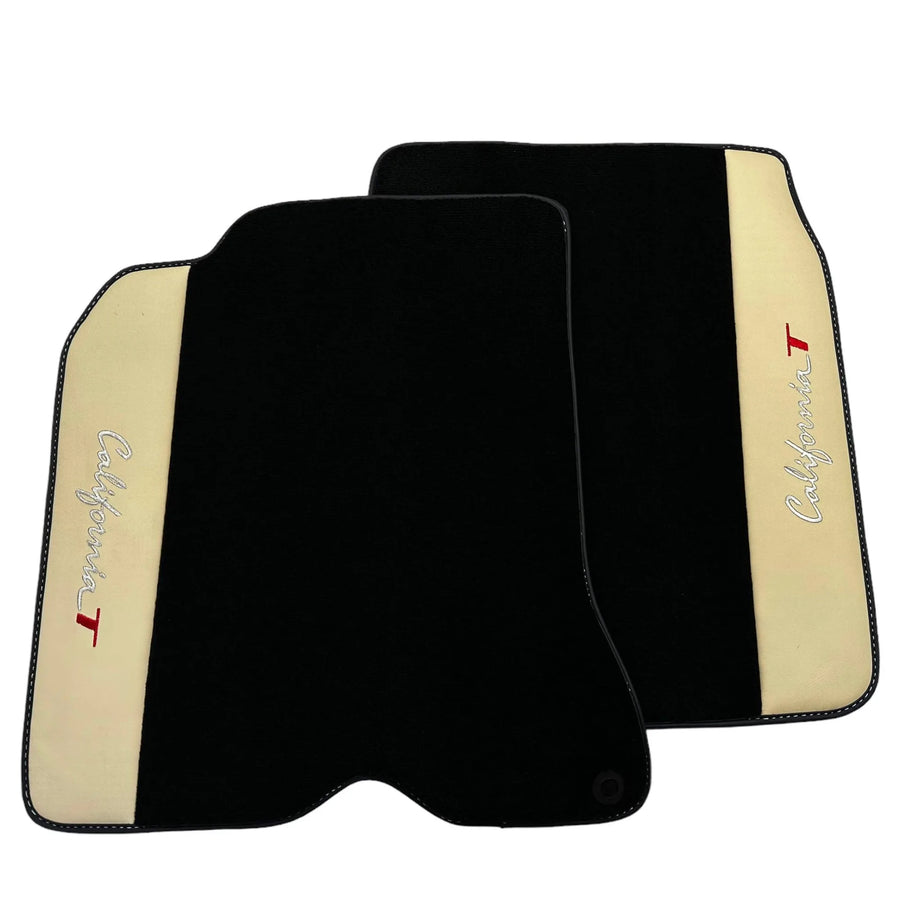 Black Floor Mats for Ferrari California T (2015–2018) Crema Nappa Leather - AutoWin