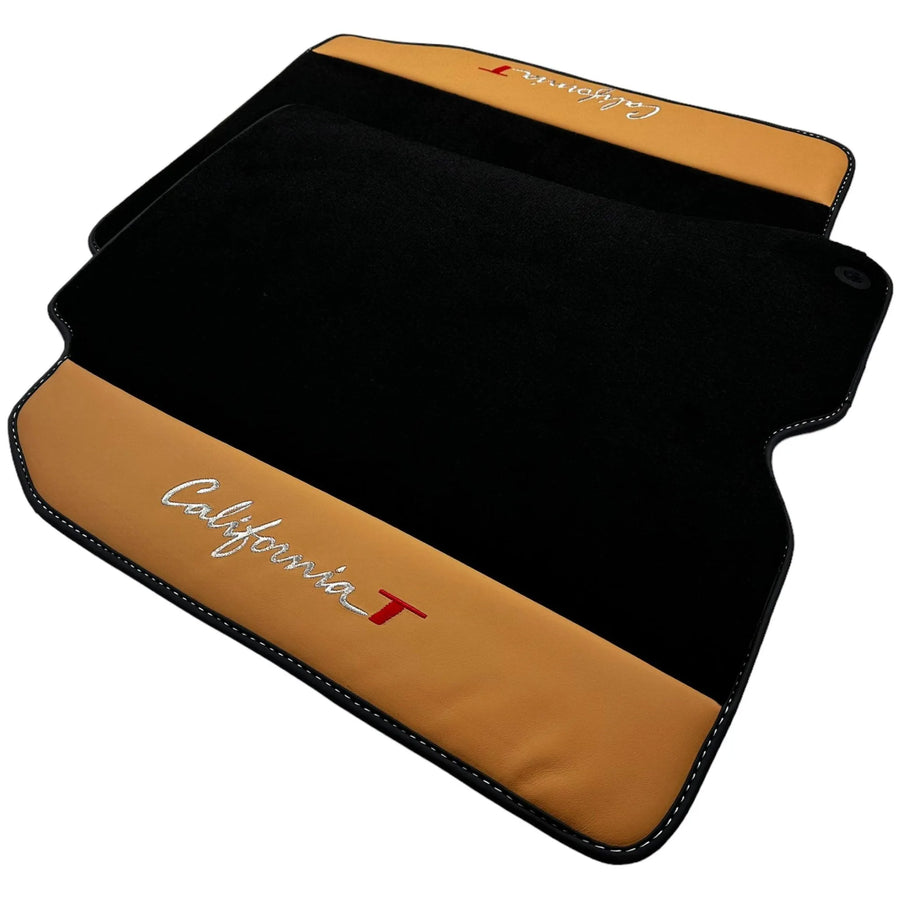 Black Floor Mats for Ferrari California T (2015-2018) with Beige Nappa Leather - AutoWin