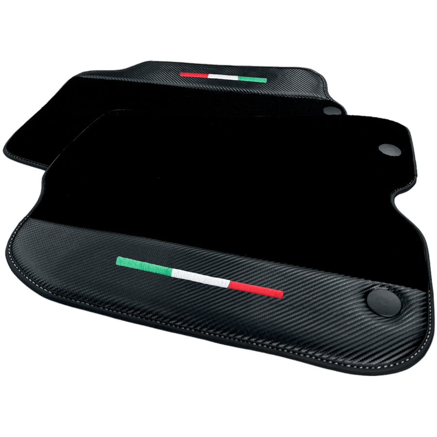 Black Floor Mats for Ferrari F12 Berlinetta (2012-2022) with Carbon Leather - AutoWin