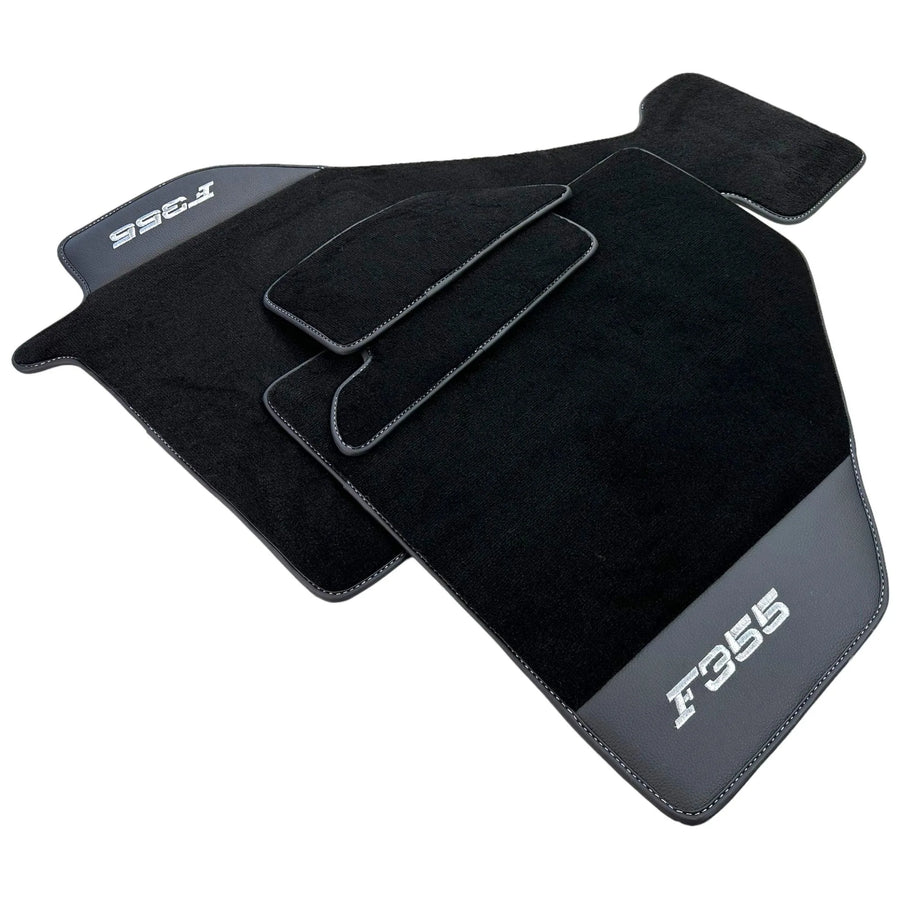 Black Floor Mats For Ferrari F355 1994-1999 With Leather - AutoWin