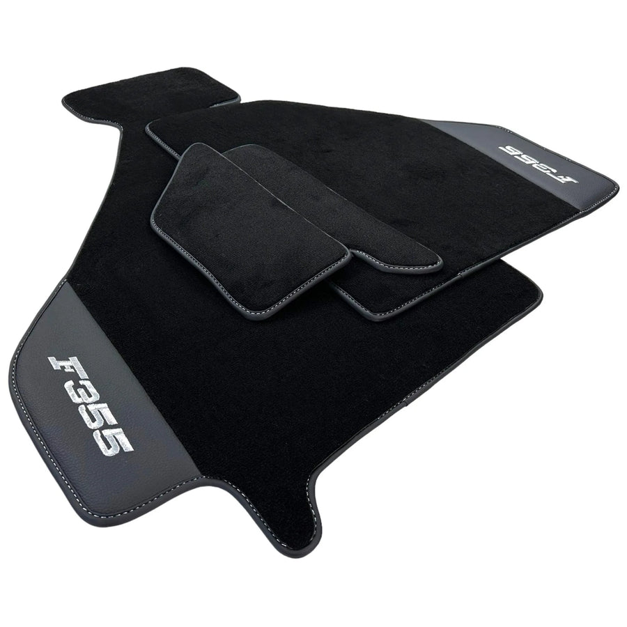 Black Floor Mats For Ferrari F355 1994-1999 With Leather - AutoWin