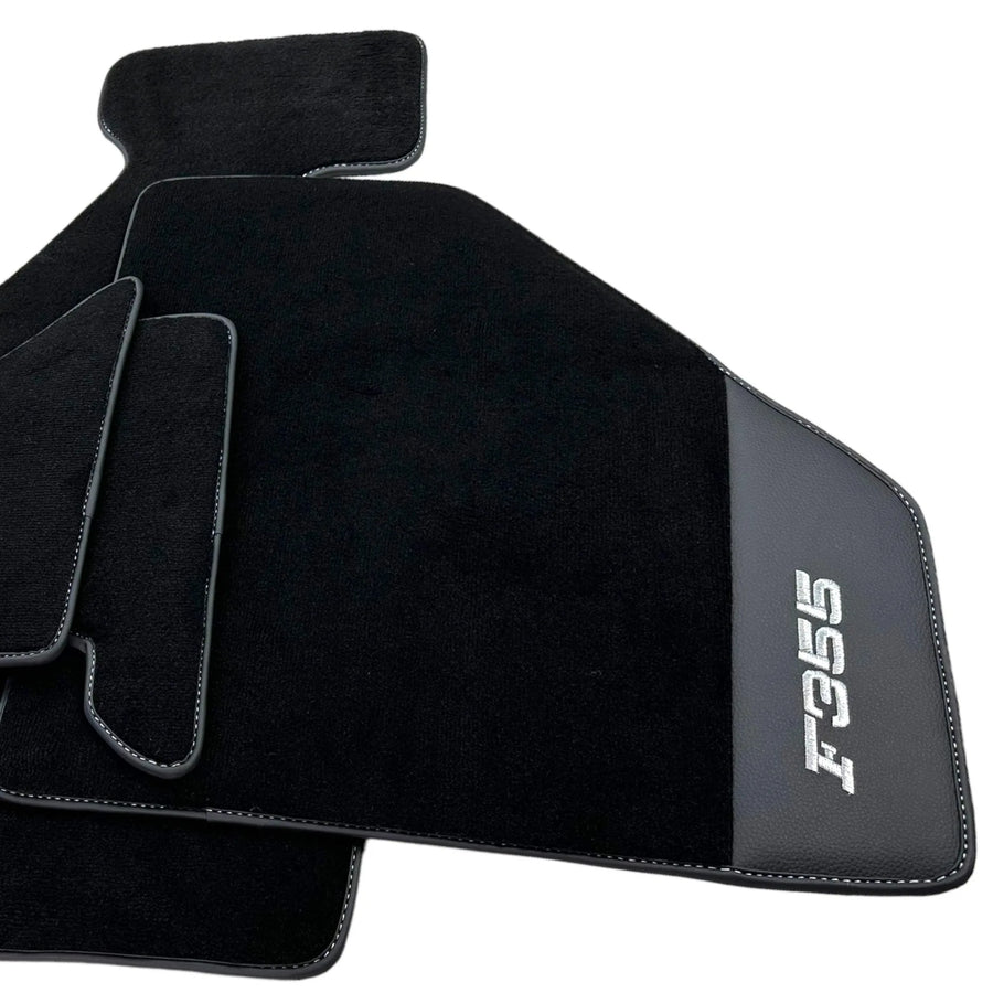 Black Floor Mats For Ferrari F355 1994-1999 With Leather - AutoWin