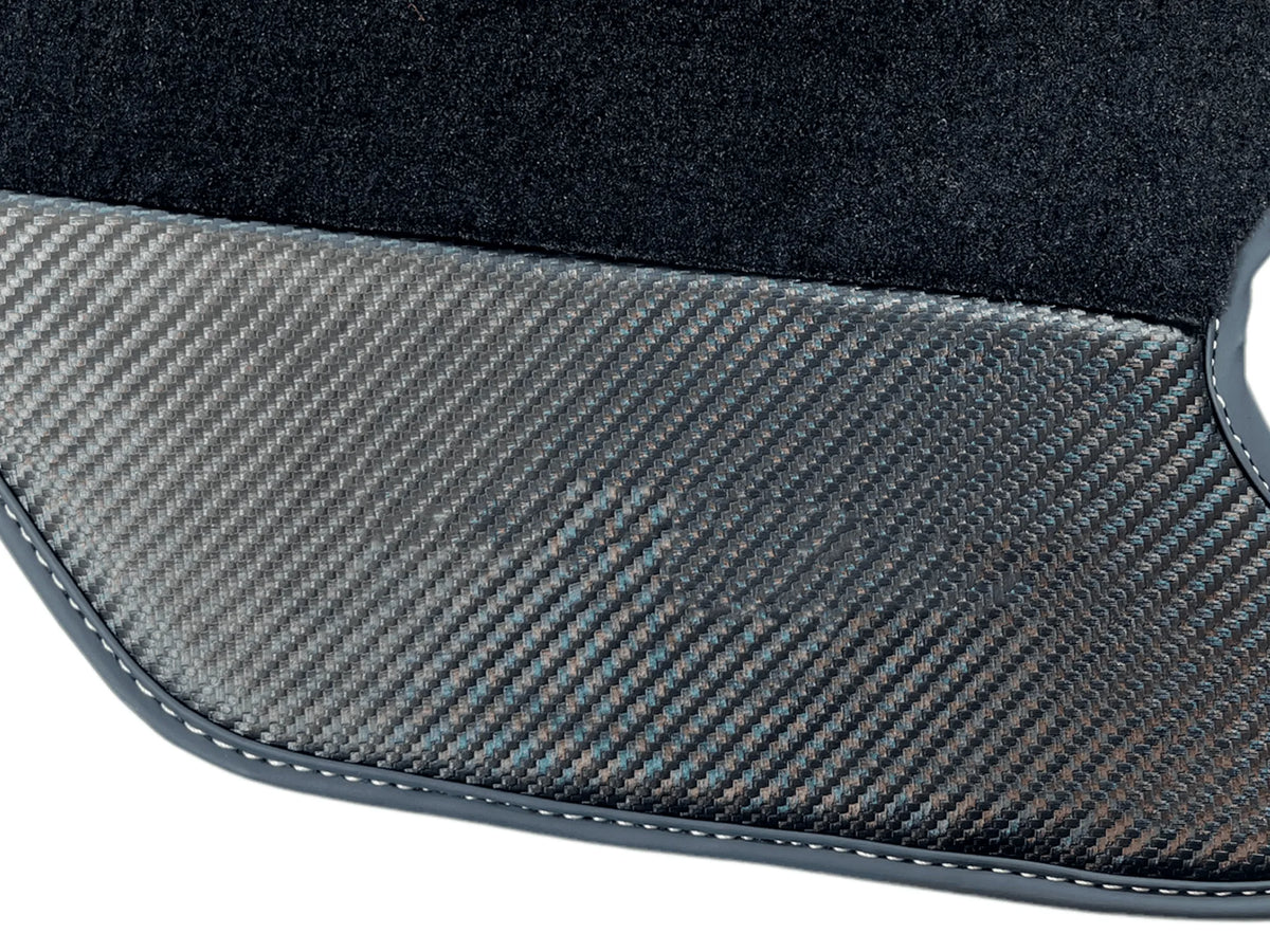 Black Floor Mats For Ferrari F430 2004-2009 With Carbon Fiber Leather - AutoWin