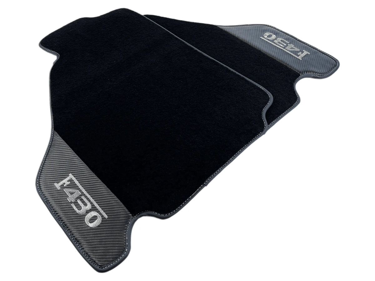 Black Floor Mats For Ferrari F430 2004-2009 With Carbon Fiber Leather - AutoWin