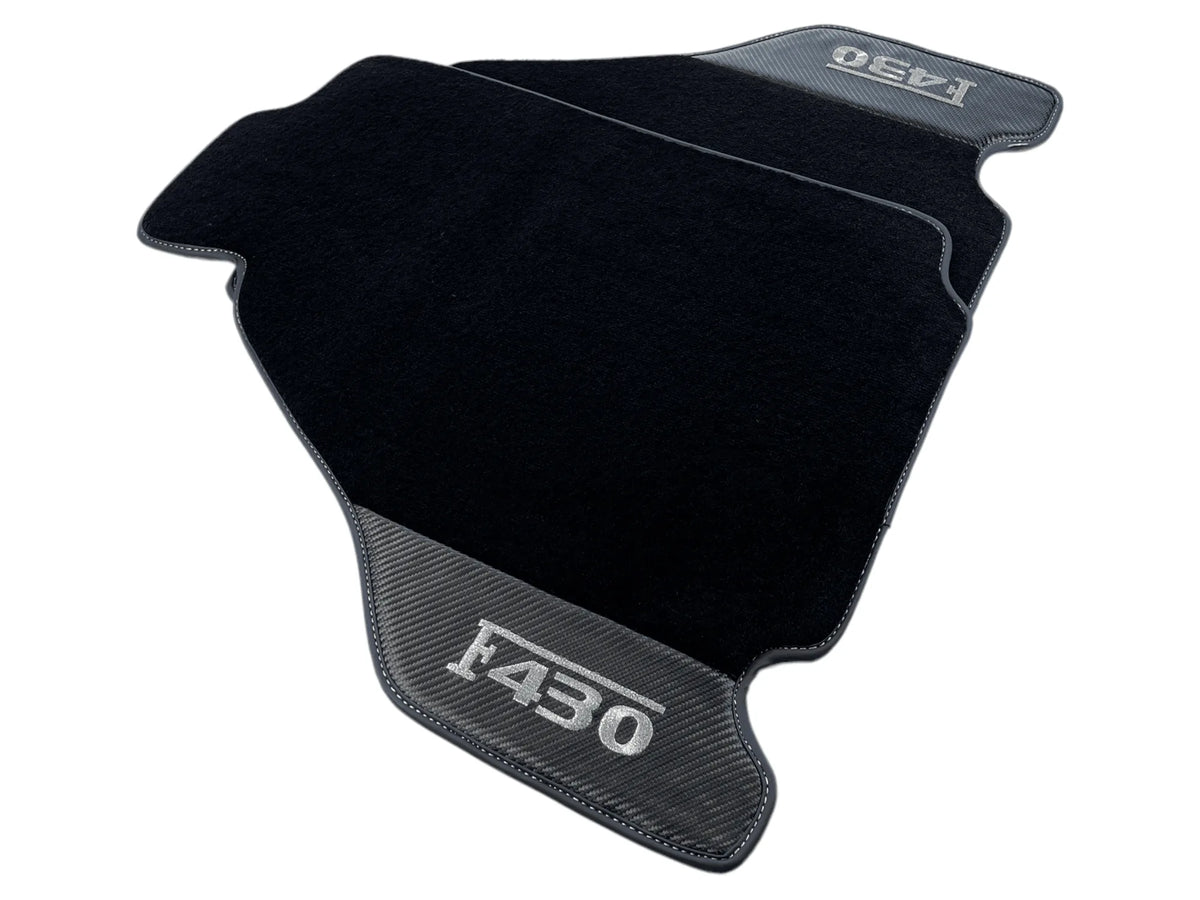 Black Floor Mats For Ferrari F430 2004-2009 With Carbon Fiber Leather - AutoWin
