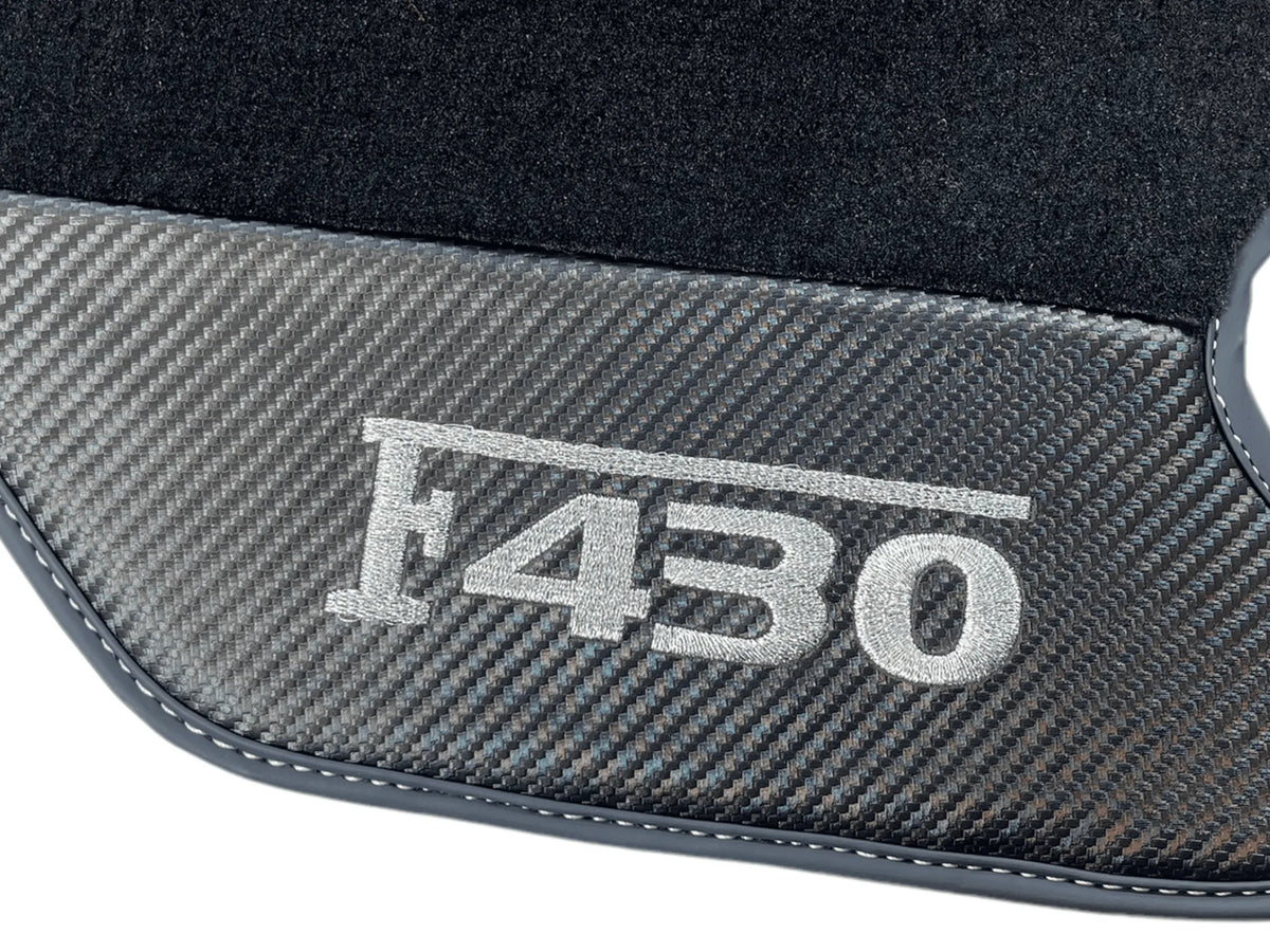 Black Floor Mats For Ferrari F430 2004-2009 With Carbon Fiber Leather - AutoWin