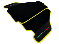 Black Floor Mats For Ferrari F430 2004-2009 With Carbon Fiber Leather Yellow Trim - AutoWin