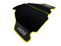 Black Floor Mats For Ferrari F430 2004-2009 With Carbon Fiber Leather Yellow Trim - AutoWin