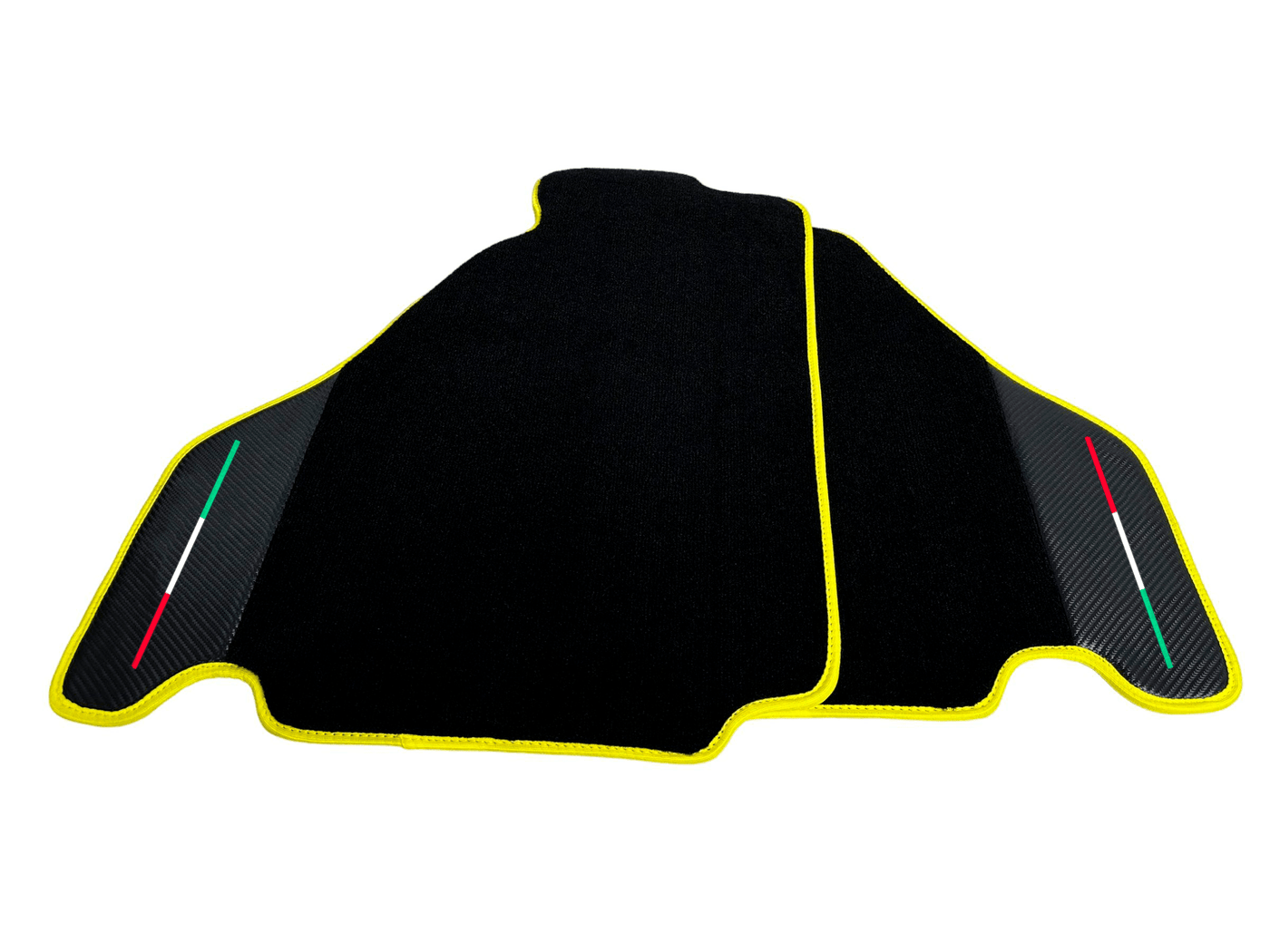 Black Floor Mats For Ferrari F430 2004-2009 With Carbon Fiber Leather Yellow Trim - AutoWin