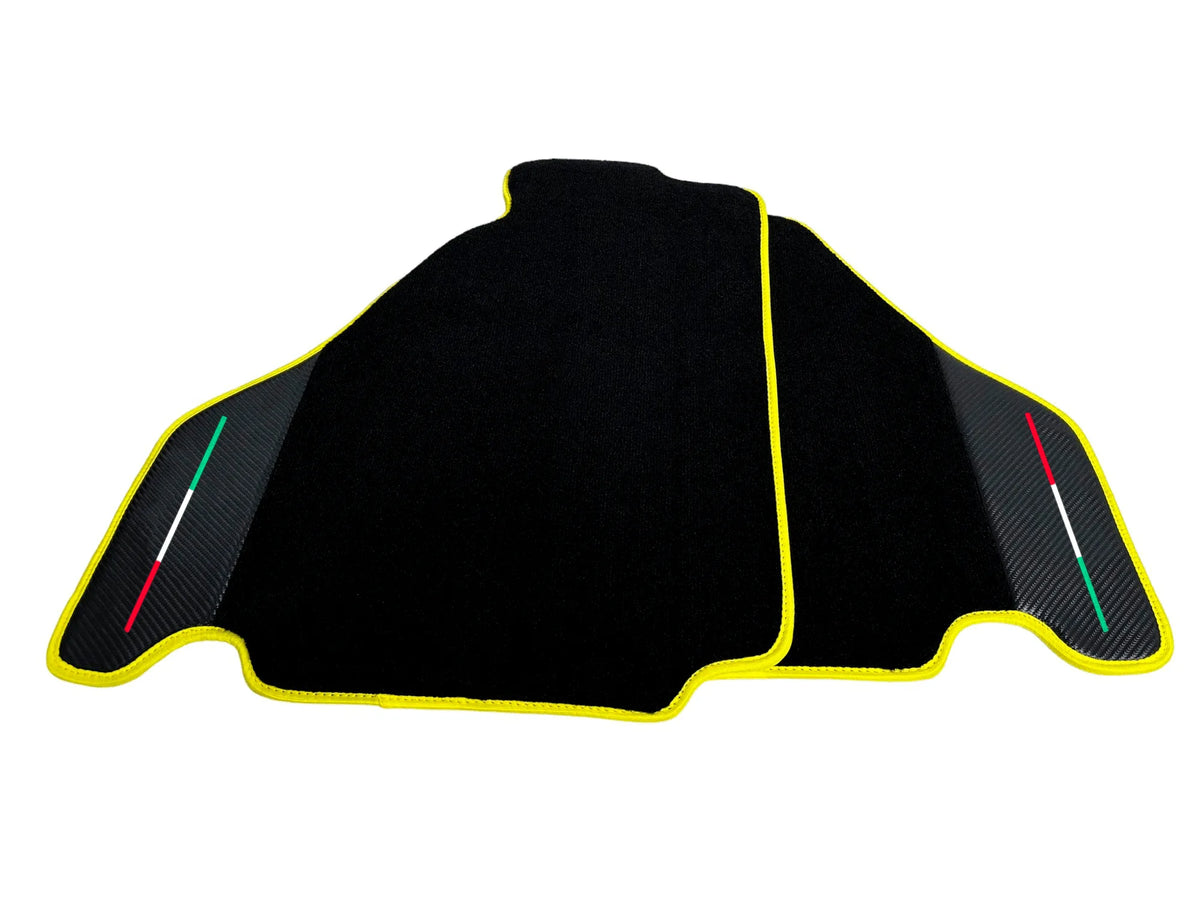 Black Floor Mats For Ferrari F430 2004-2009 With Carbon Fiber Leather Yellow Trim - AutoWin