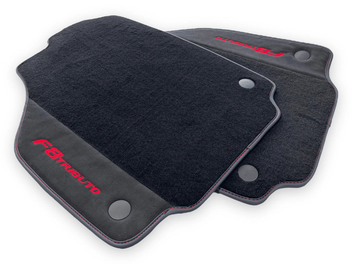 Black Floor Mats For Ferrari F8 Tributo 2019-2022 With Alcantara Leather - AutoWin