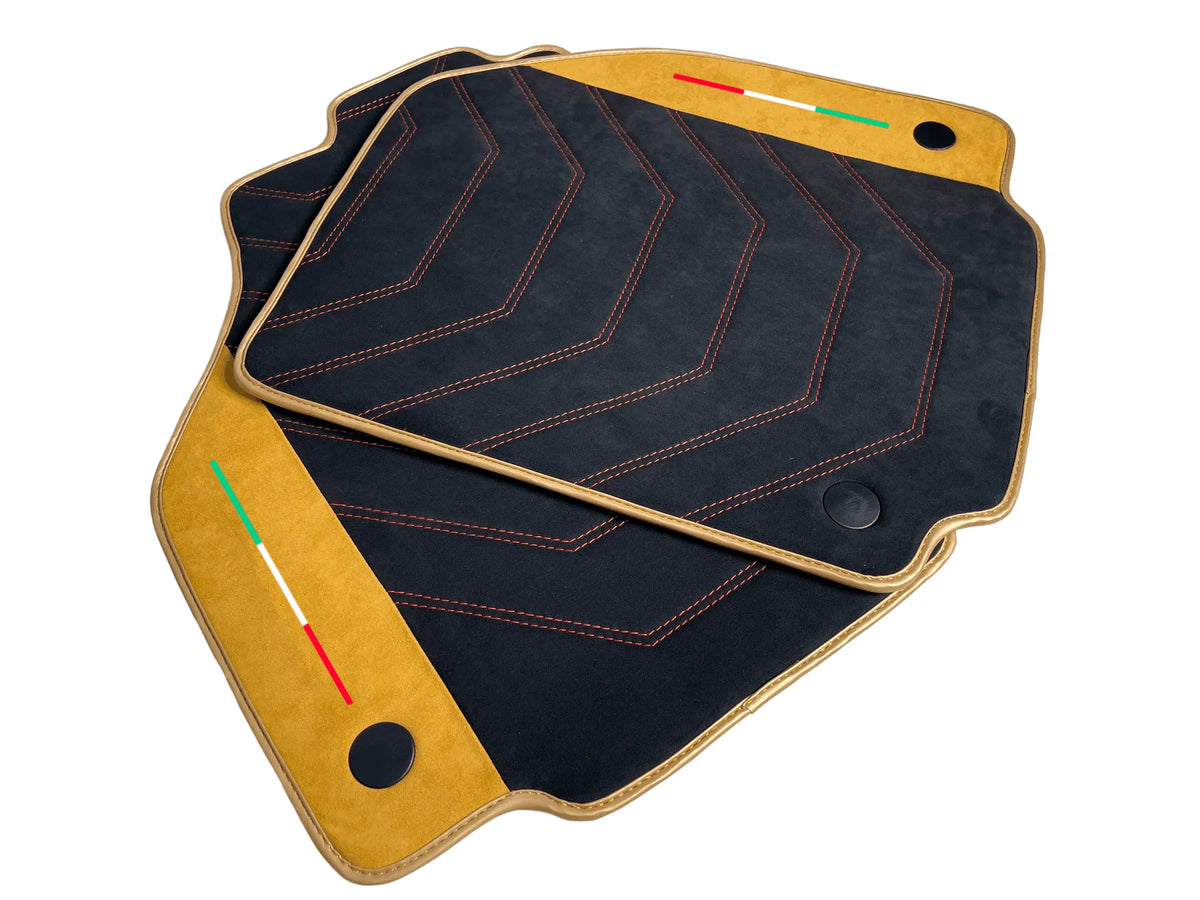 Black Floor Mats For Ferrari F8 Tributo 2019-2023 With Tan Alcantara Leather - AutoWin