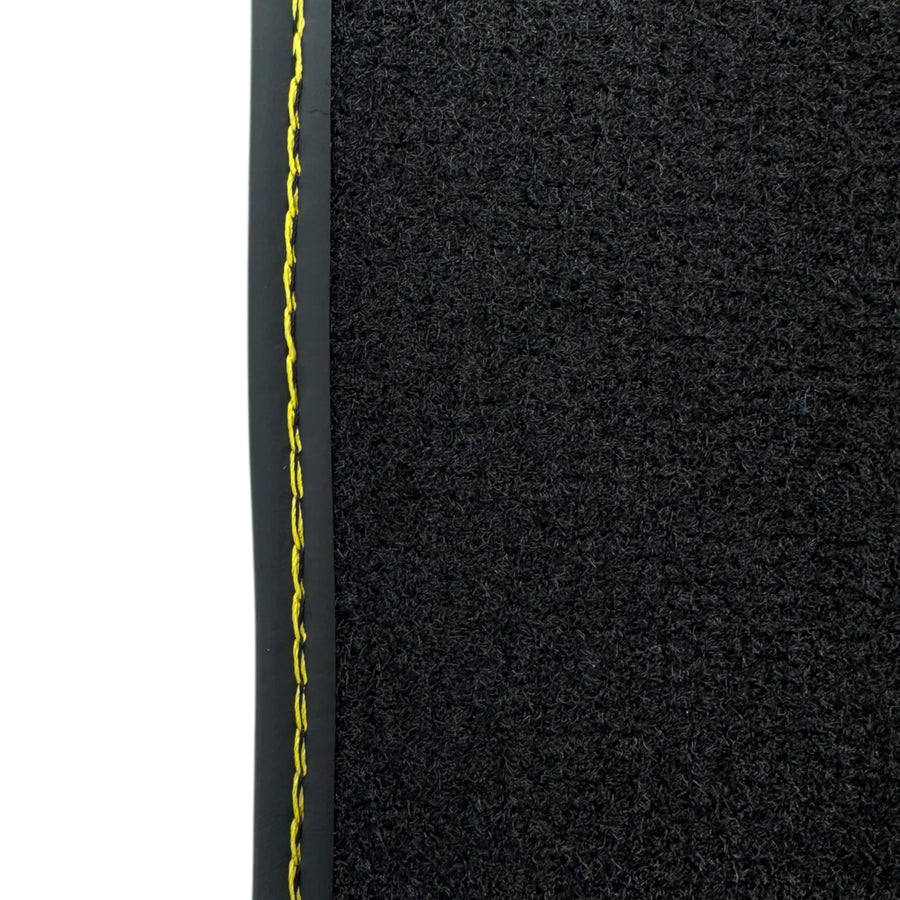 Black Floor Mats for Ferrari FF (2011-2016) with Leather Border | Yellow Edition