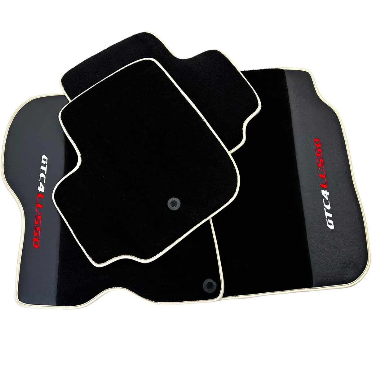 Black Floor Mats For Ferrari GTC4 Lusso (2016-2023) with Leather | Beige Trim - AutoWin
