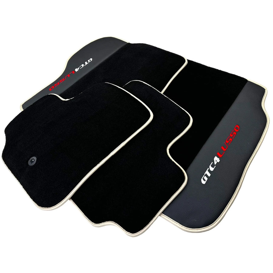 Black Floor Mats For Ferrari GTC4 Lusso (2016-2023) with Leather | Beige Trim - AutoWin
